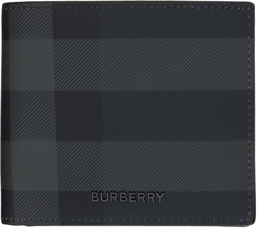 Shop Burberry Black & Gray Check Bifold Coin Wallet In Charcoal