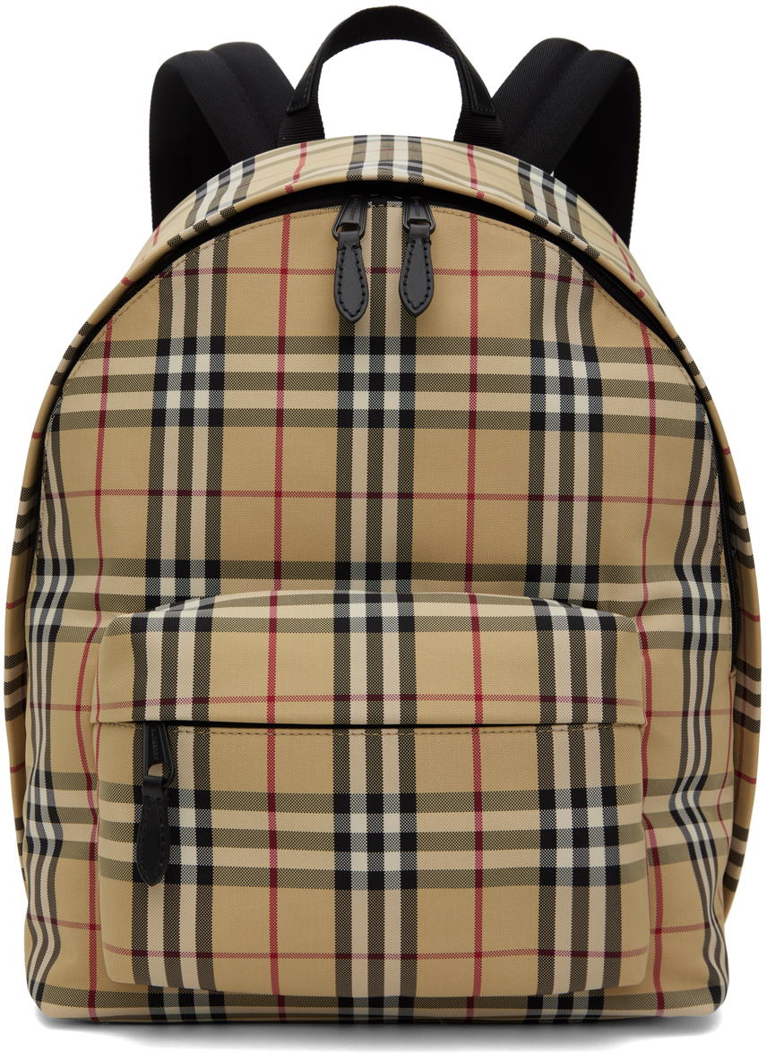 Shop Burberry Beige Check Backpack In Archive Beige
