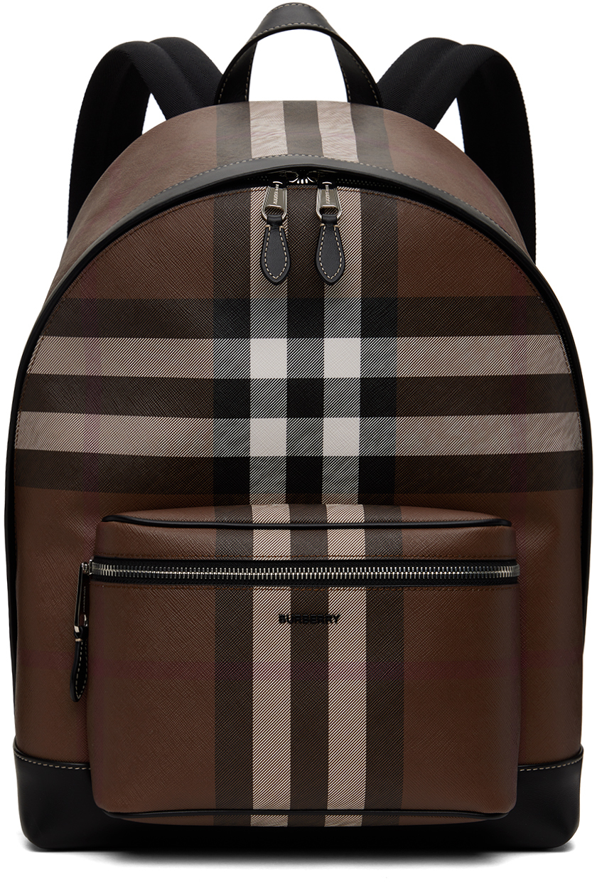 Shop Burberry Brown Check Backpack In Dark Birch Brown