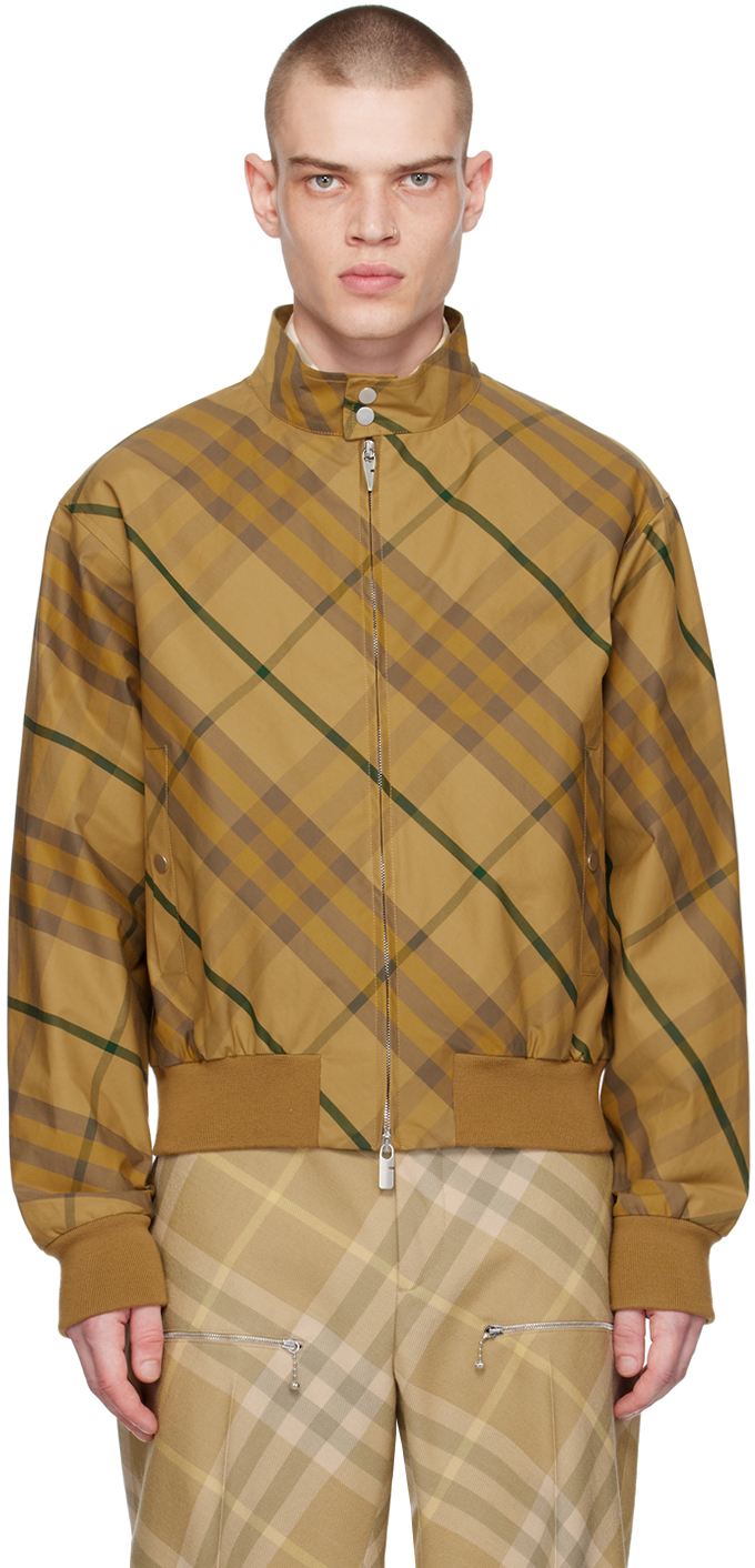 Burberry Yellow Check Bomber Jacket In Cedar Ip Check