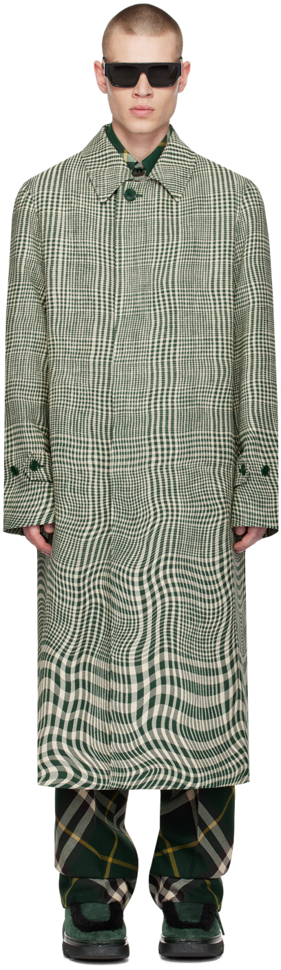 Shop Burberry Green Warped Houndstooth Coat In Ivy Ip Pattern