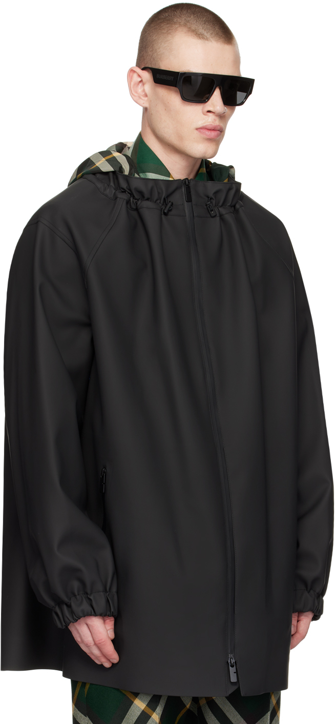 Burberry Black Check Coat In Black