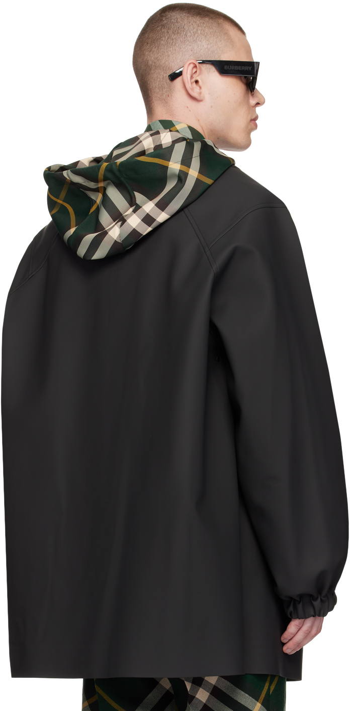 Burberry Black Check Coat In Black