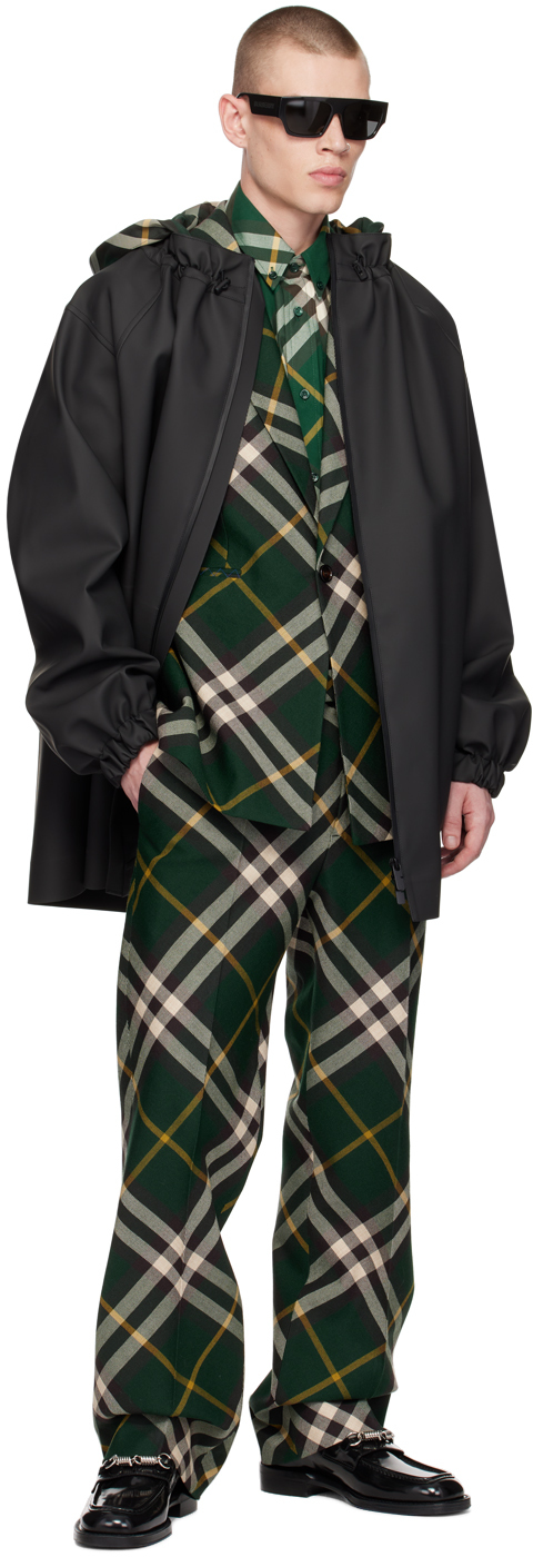 Burberry Black Check Coat In Black