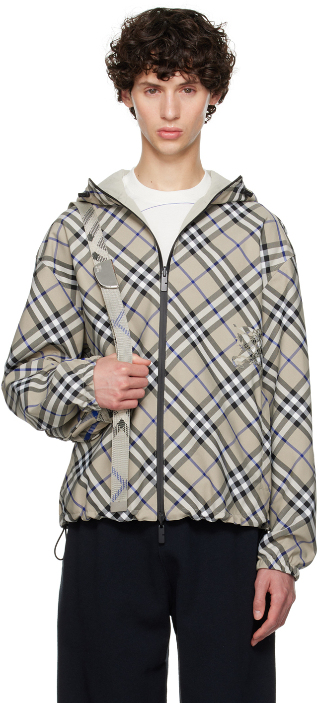 Shop Burberry Gray Check Reversible Jacket In Lichen Ip Check