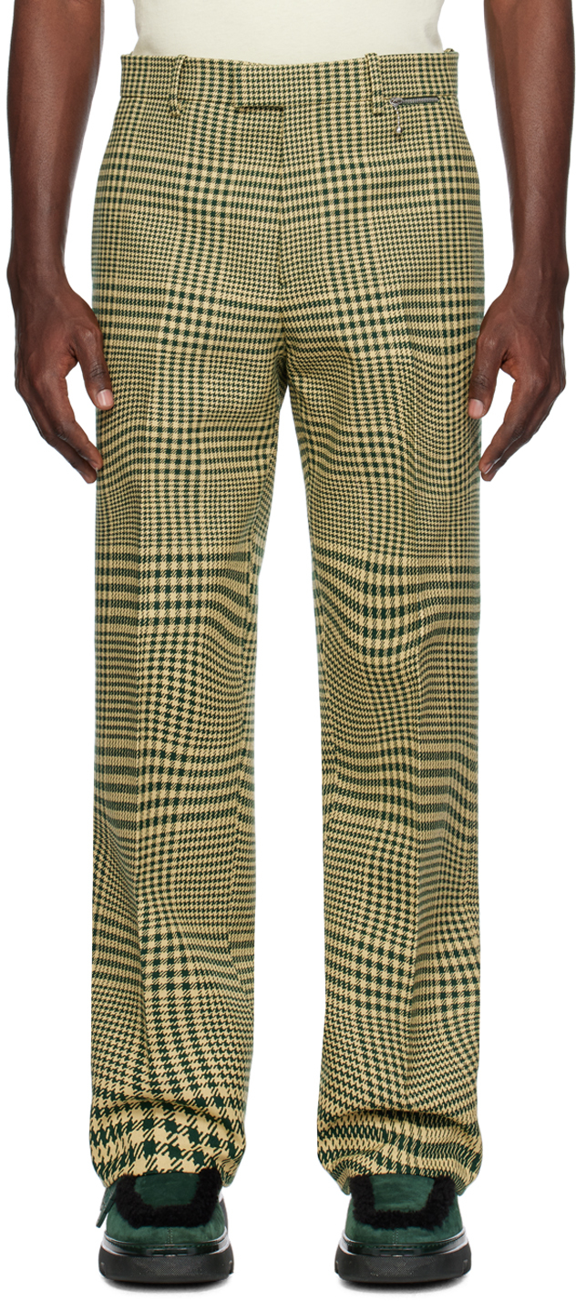 Green Warped Houndstooth Trousers