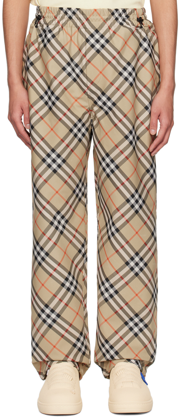 Shop Burberry Tan Check Sweatpants In Sand Ip Check