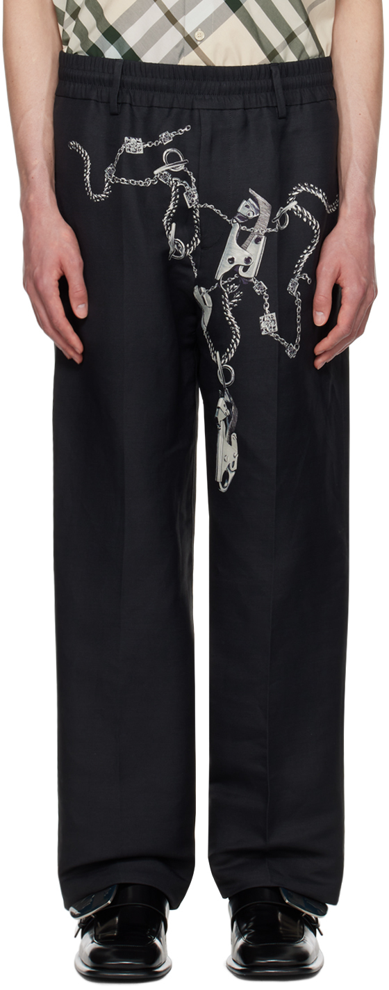 Shop Burberry Black Knight Hardware Trousers In Silver/black