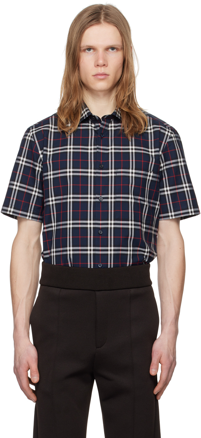 Burberry Blue Check Shirt In Navy Ip Check