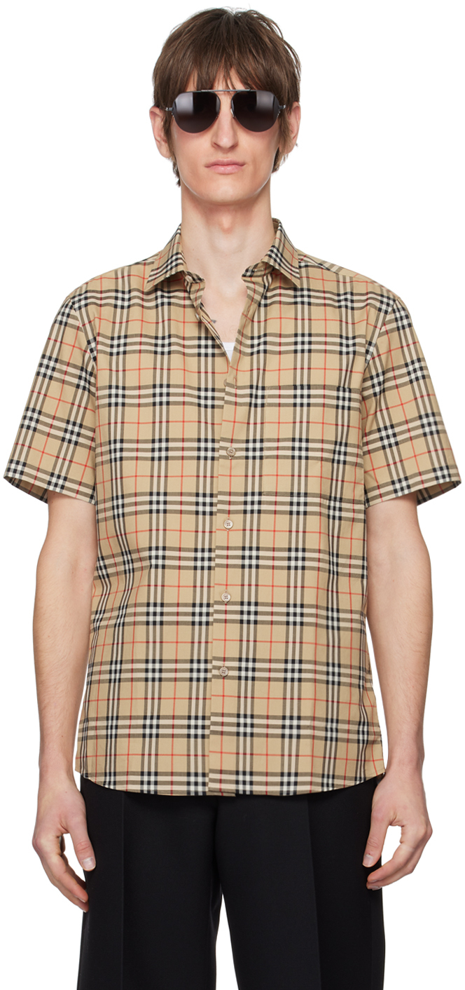 Burberry: Beige Check Shirt | SSENSE