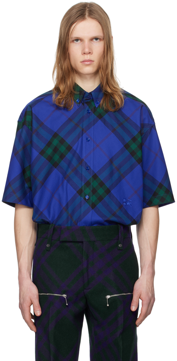 French Connection Chemise à Manches Courtes Vichy Homme Bleu Carreaux