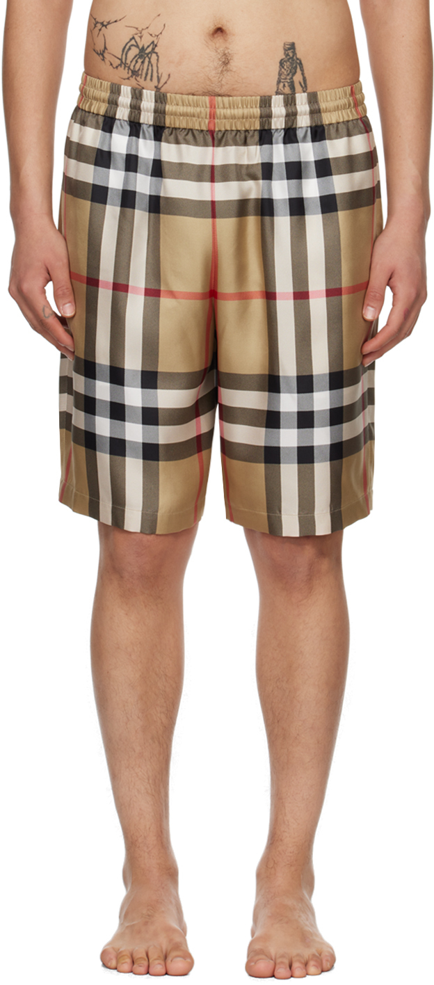 Burberry Beige Check Shorts In Archive Beige Ip Chk