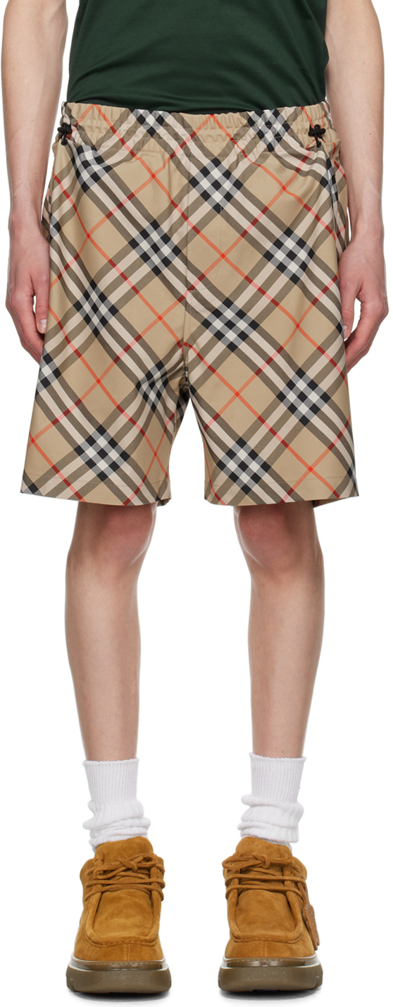 Beige Check Shorts