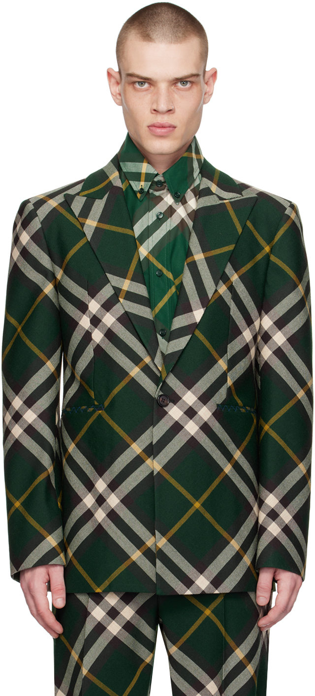 Burberry Check Wool Tailored Blazer In Ivy