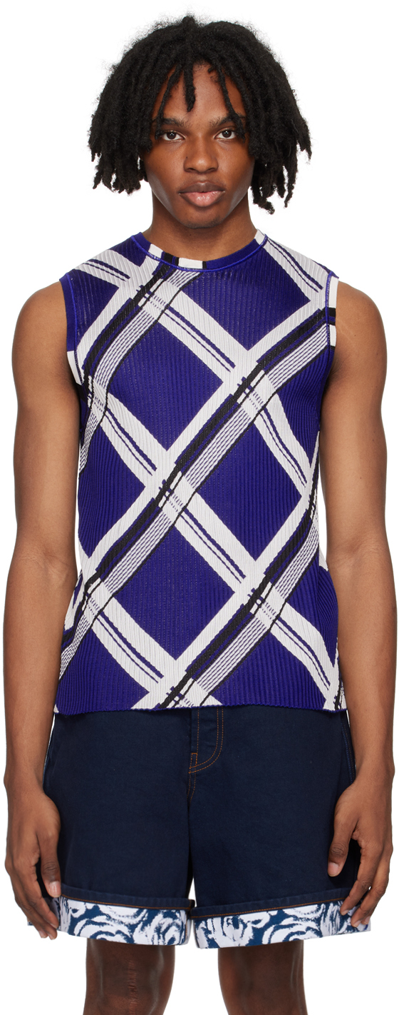 Shop Burberry Blue Check Tank Top In Knight Ip Check