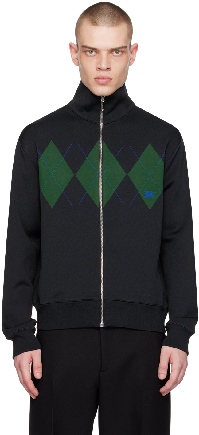 Burberry Knitted Argyle Track Jacket In Black