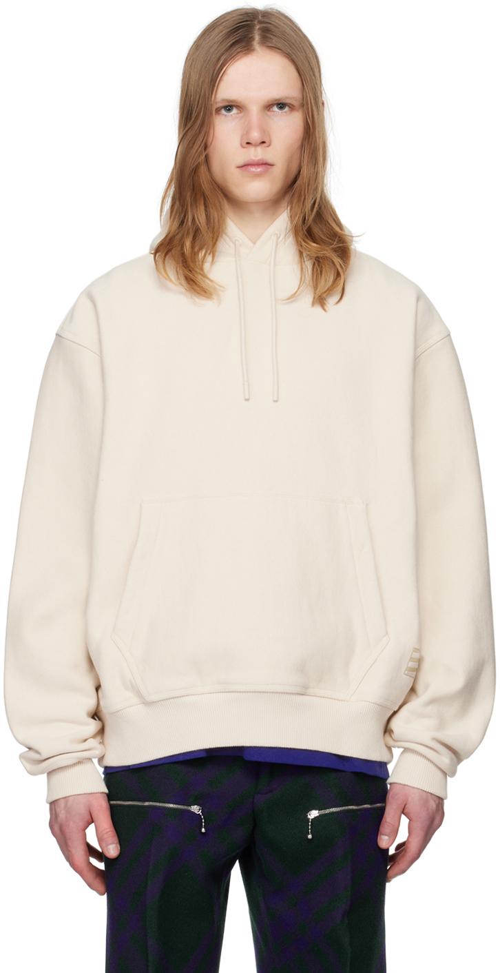 Shop Burberry Off-white Oversized Hoodie In Soap
