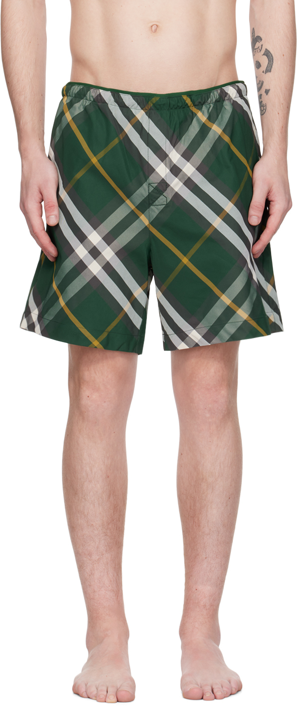 Shop Burberry Green Check Swim Shorts In Ivy Ip Check