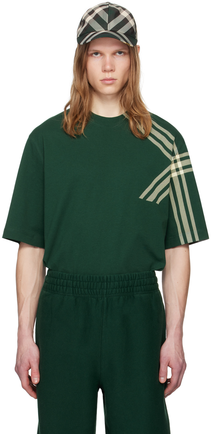 Shop Burberry Green Check T-shirt In Ivy
