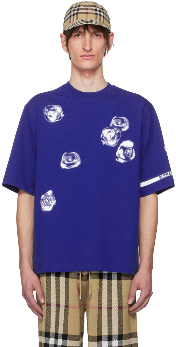 Shop Burberry Blue Rose T-shirt In Knight