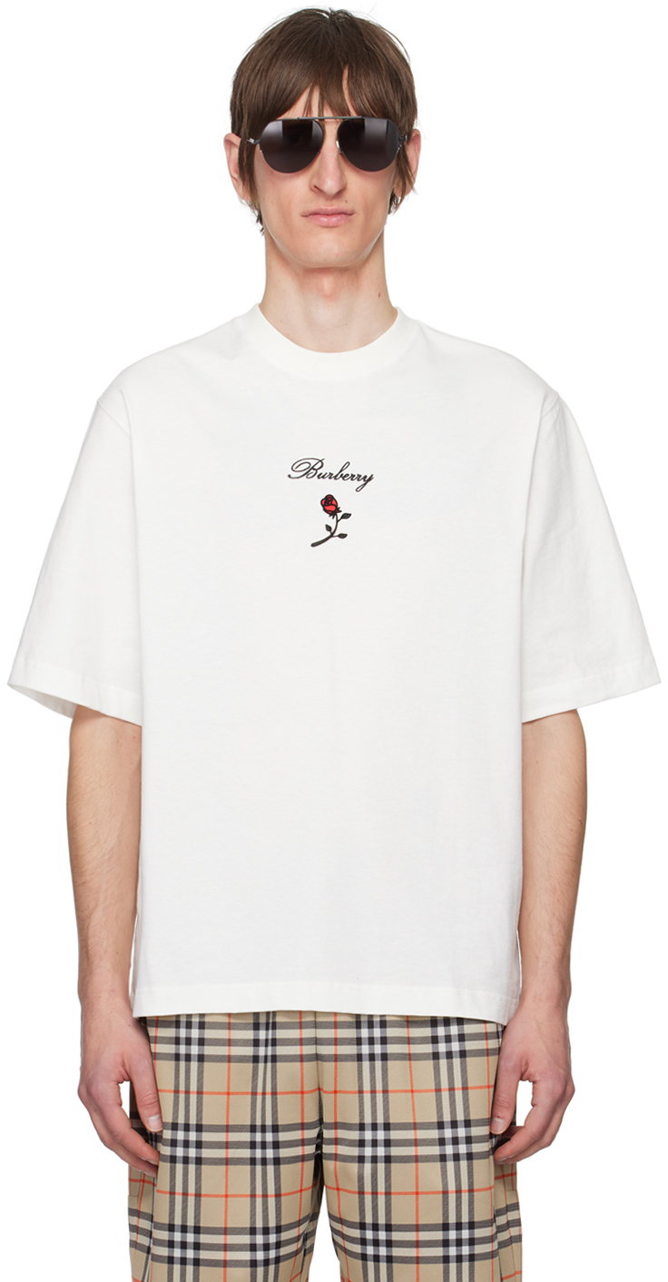 Shop Burberry White Rose T-shirt In Rain