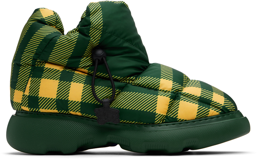 Shop Burberry Green & Yellow Check Pillow Boots In Primrose Ip Check