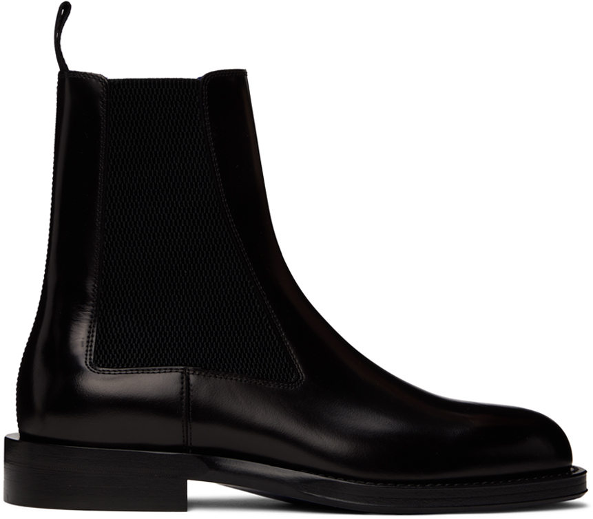 Black Leather Tux High Chelsea Boots by Burberry on Sale