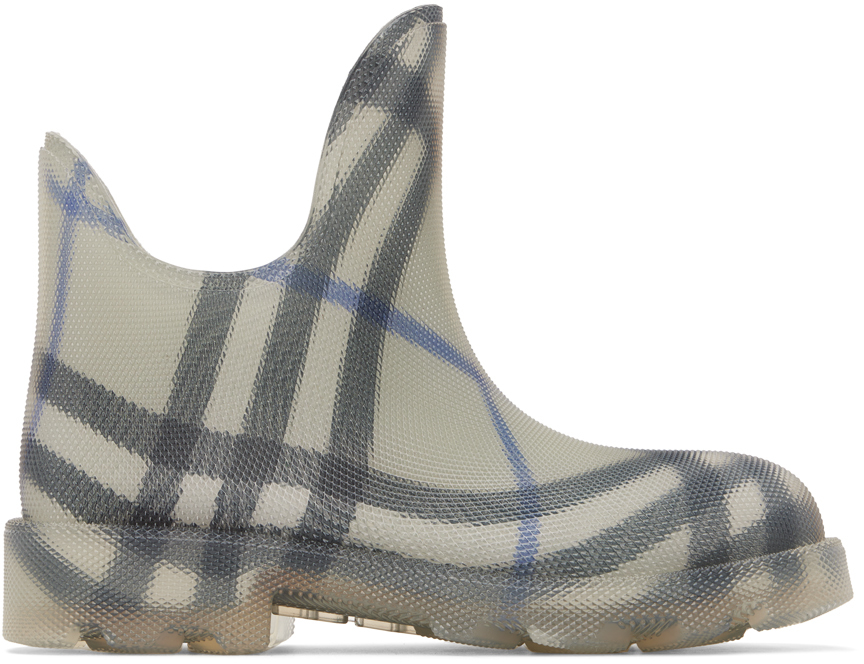 Shop Burberry Gray Check Rubber Marsh Low Rain Boots In Lichen Ip Chk