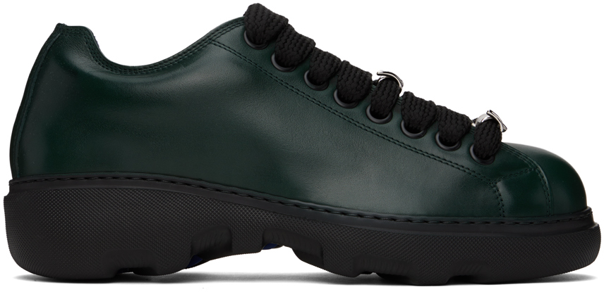 Shop Burberry Green Leather Ranger Sneakers In Vine