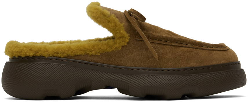 Shop Burberry Tan Suede & Shearling Stony Mules In Wood