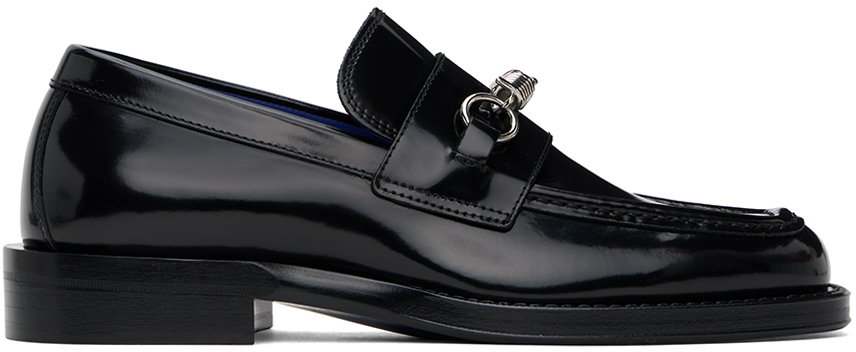Shop Burberry Black Leather Barbed Loafers