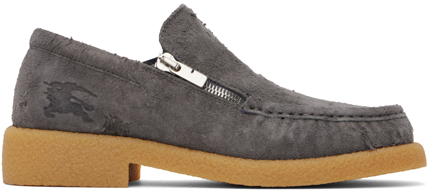 Shop Burberry Gray Suede Chance Loafers In Ash