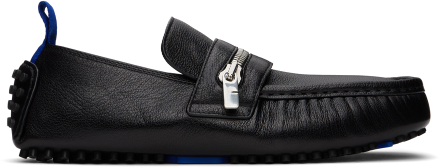 Black Leather Motor Low Loafers