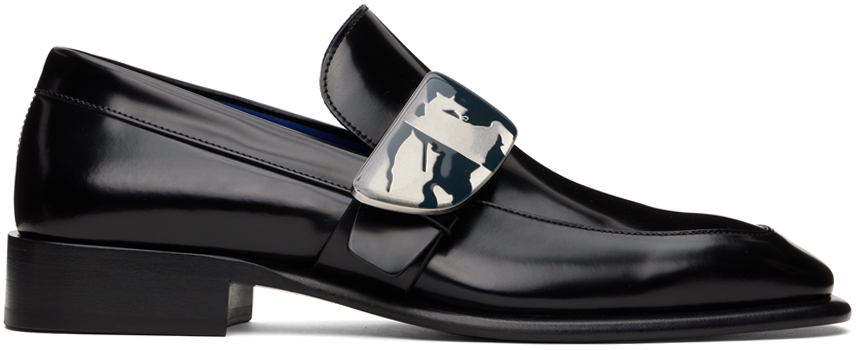 Black Leather Shield Loafers