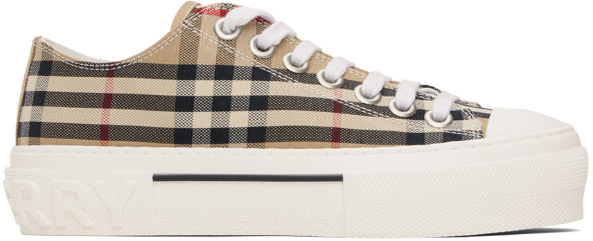 Burberry Beige Check Cotton Trainers