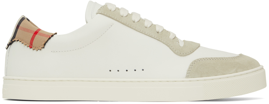 Burberry White Vintage Check Trainers In Neutral White