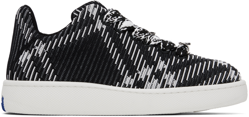 Shop Burberry Black & White Check Knit Box Sneakers In Black Ip Chk