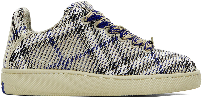 Burberry Taupe Check Knit Box Trainers In Lichen Ip Check