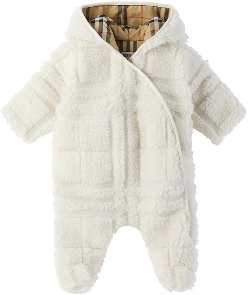Burberry Baby White Hooded Jumpsuit In Salt Ip Check