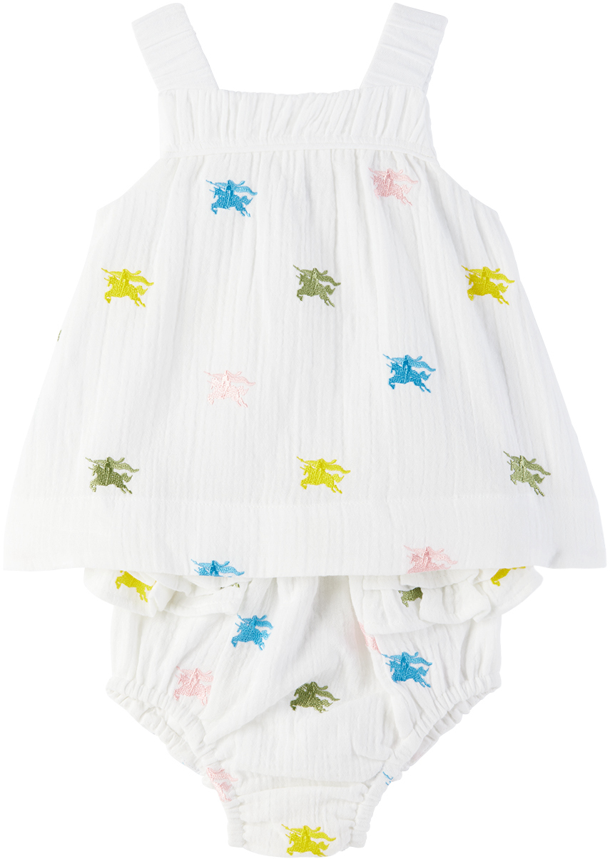 Burberry Baby White EKD Dress & Bloomers Set