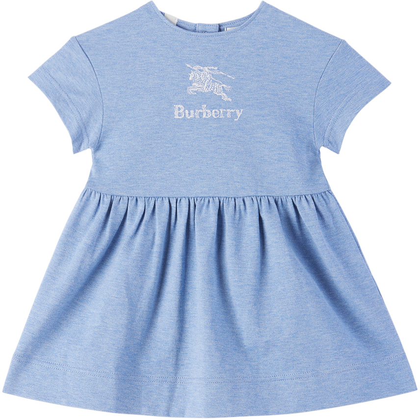 Shop Burberry Baby Blue Embroidered Dress In Light Blue Melange