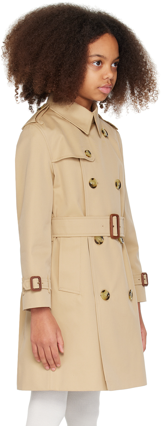 Burberry Kids Beige Belted Trench Coat In Honey