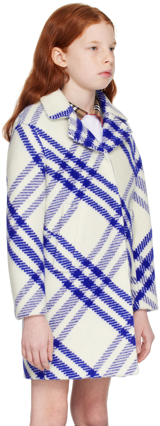 Burberry Kids White & Blue Check Coat In Salt Ip Check