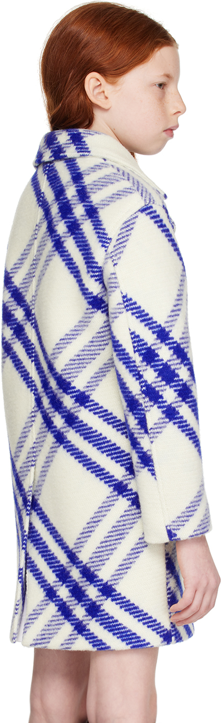 Burberry Kids White & Blue Check Coat In Salt Ip Check