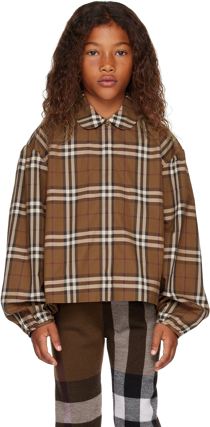 Burberry Girls Brown Check Cotton Blouse