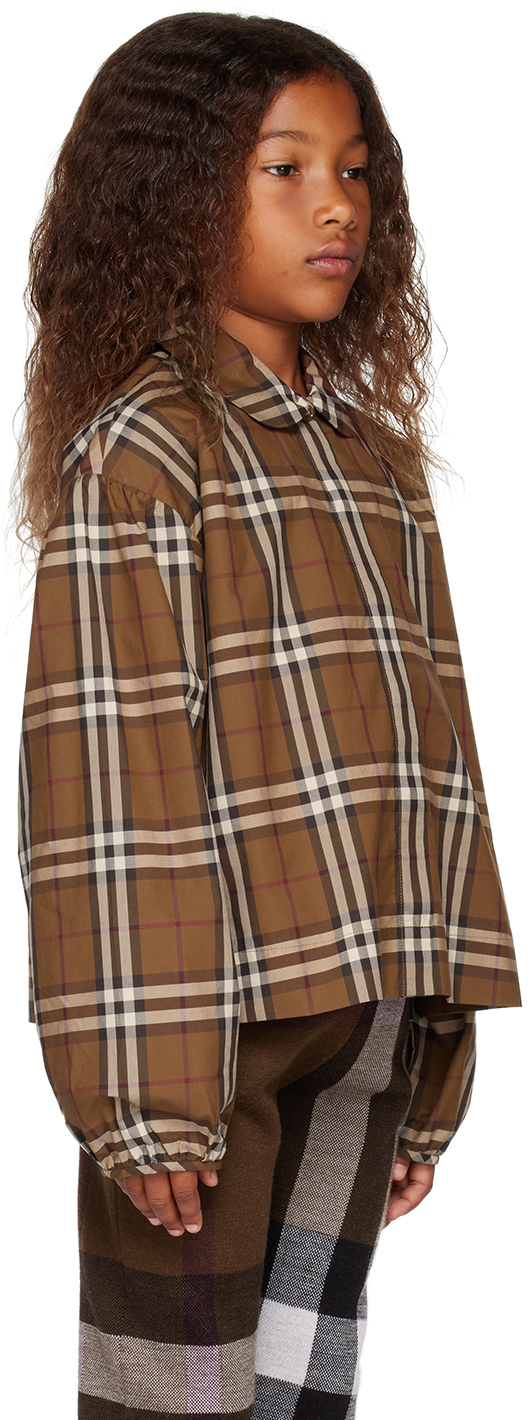 Burberry Girls Brown Check Cotton Blouse In Dark Birch Brown Chk