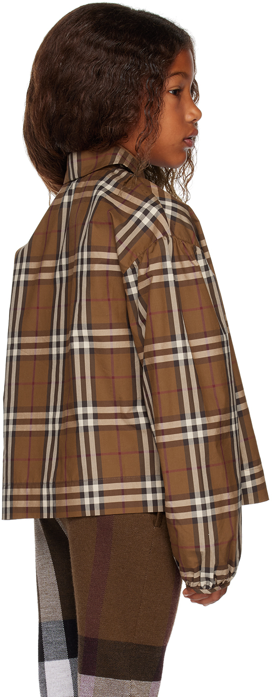 Burberry Girls Brown Check Cotton Blouse In Dark Birch Brown Chk