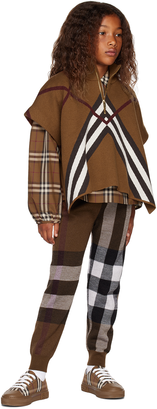 Burberry Girls Brown Check Cotton Blouse In Dark Birch Brown Chk