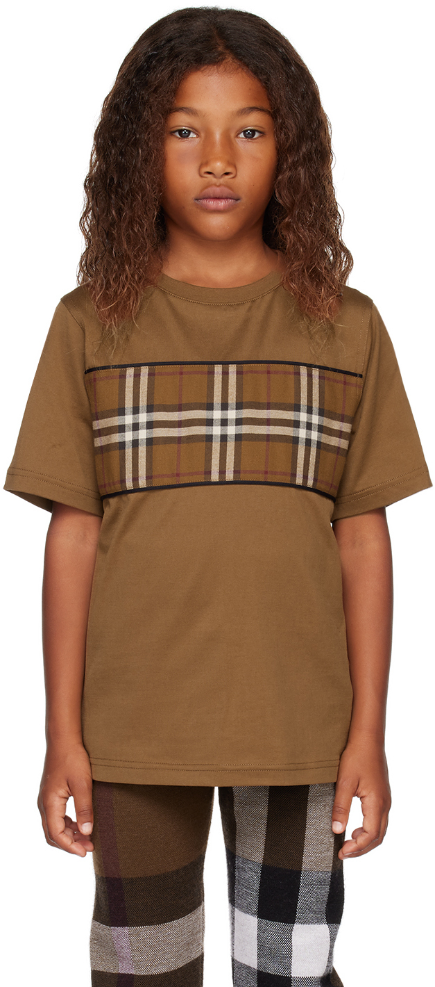 Shop Burberry Kids Brown Check T-shirt In Dark Birch Brown
