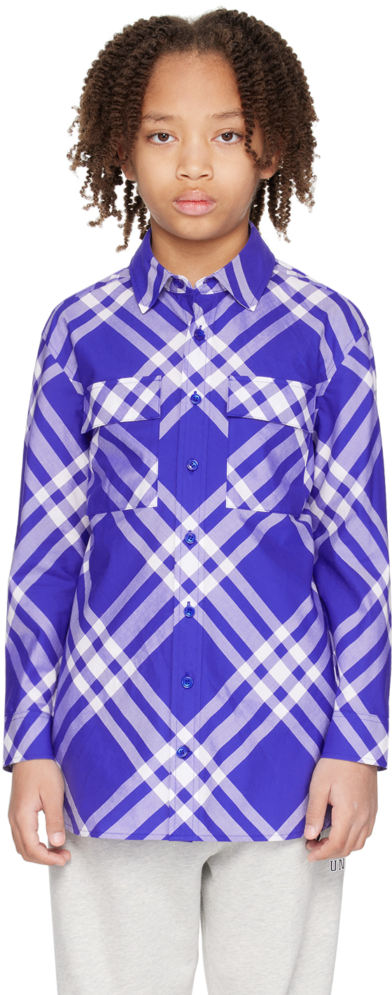 Burberry Kids Blue & White Check Shirt In Knight Ip Check